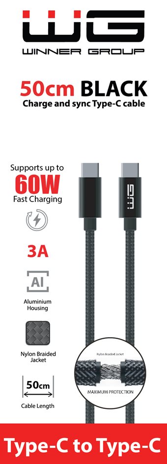 WG Datový kabel USB-C / USB-C, 3A, černý, 50cm