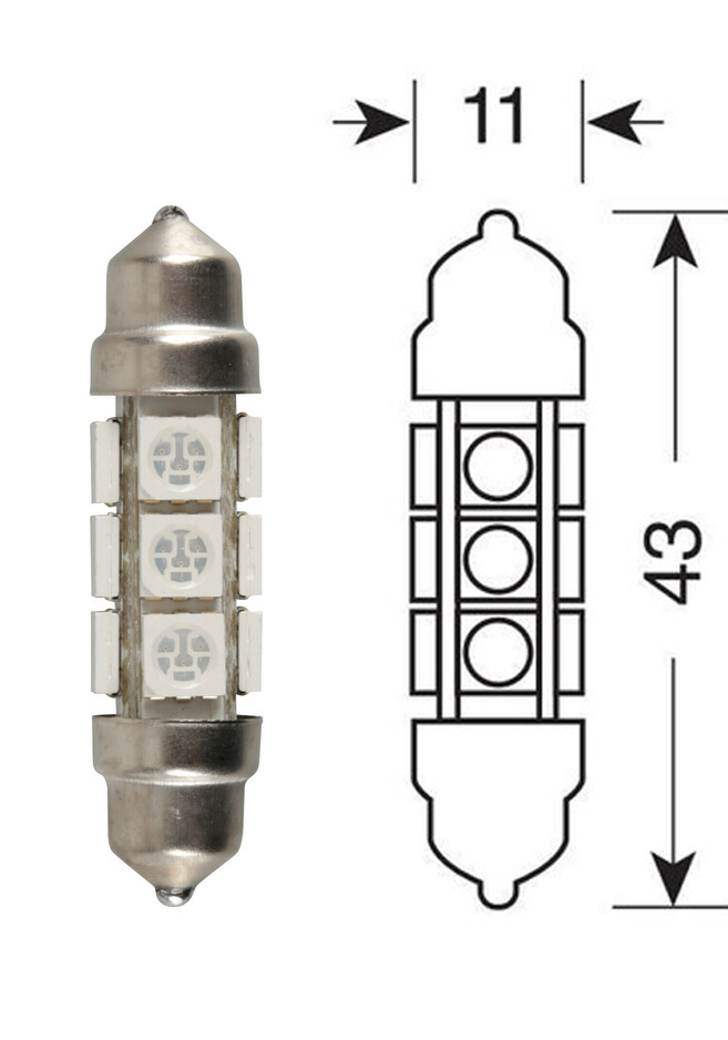 žárovka LED 24V, SV 11x43mm, SV8,5-8 - červená