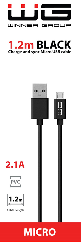 WG Datový kabel USB-A / micro-USB, 2,1 A, černý, 120