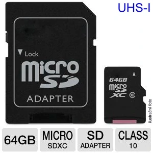 Paměťová micro SD karta SDXC 64GB s adaptérem