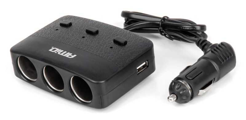 Roztrojka zapalovače s vypínači 12/24V, 2x USB, 100W