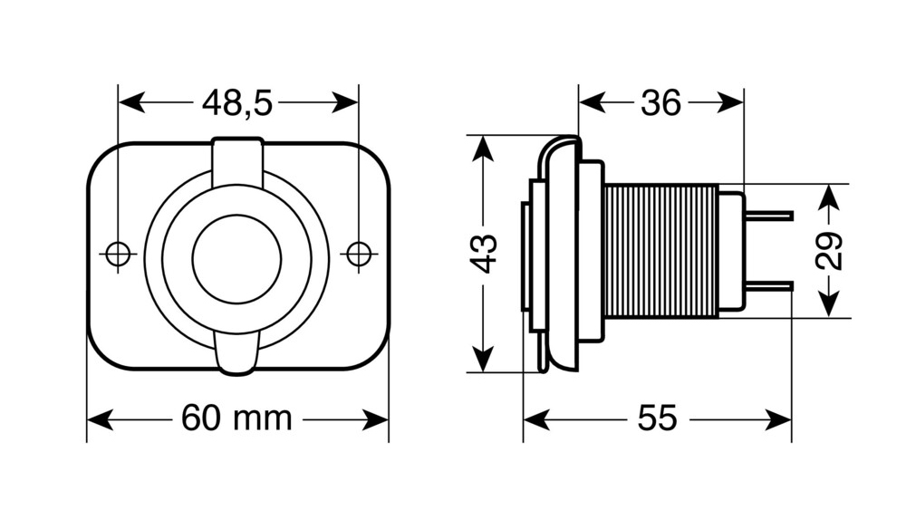 Vestavná USB zásuvka 12-24V, 2,1A