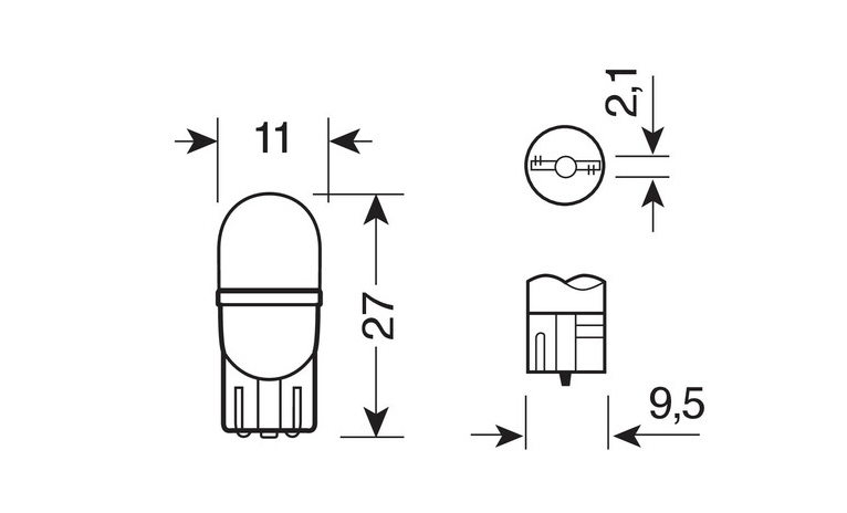 Žárovka 1xLED T10, W2,1x9,5d - modrá 2ks