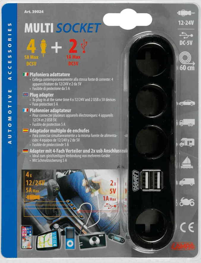 Rozčtyřka zapalovače s 2x USB(1A)