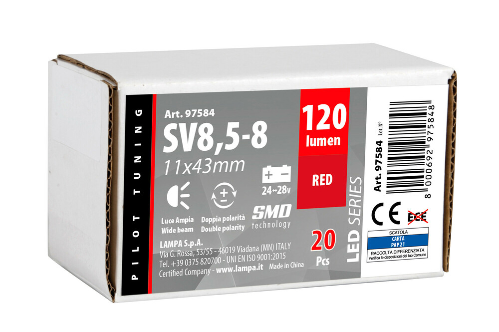 žárovka LED 24V, SV 11x43mm, SV8,5-8 - červená