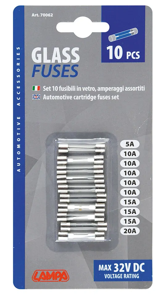 Pojistky skleněné 32mm - sada 10ks 