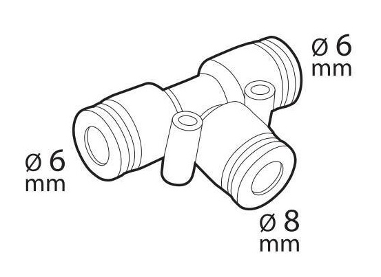 Vzduchová spojka typ T, ø 6-6-8mm - plast