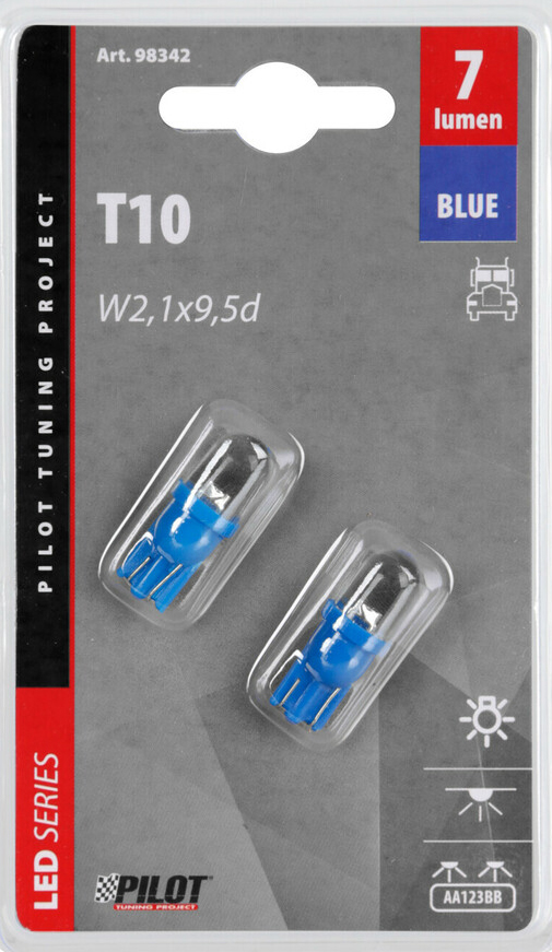 Žárovka 1xLED T10, W2,1x9,5d - modrá 2ks