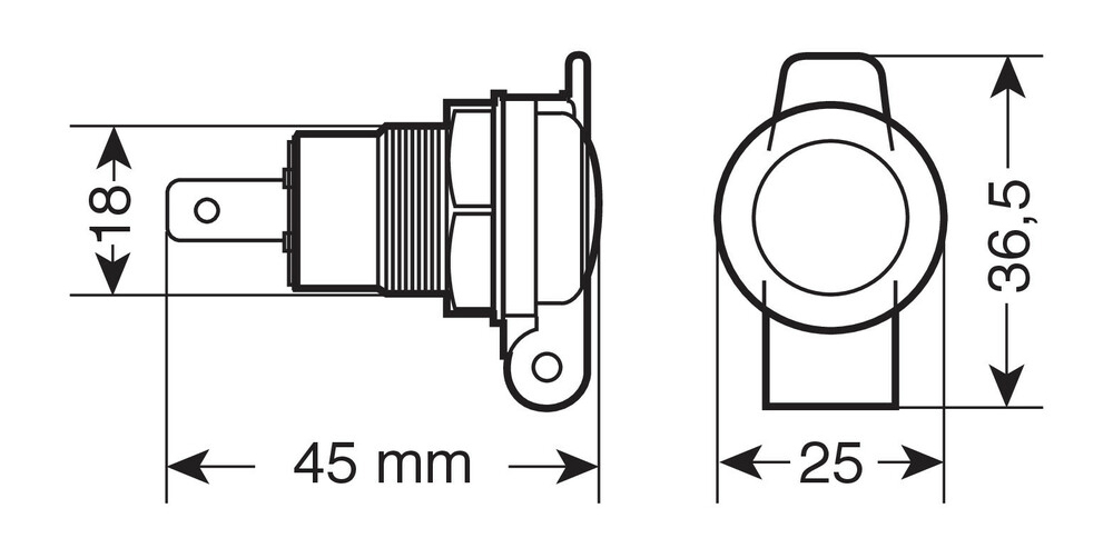 Vestavná DIN hliníková zásuvka 12-24V, 16A