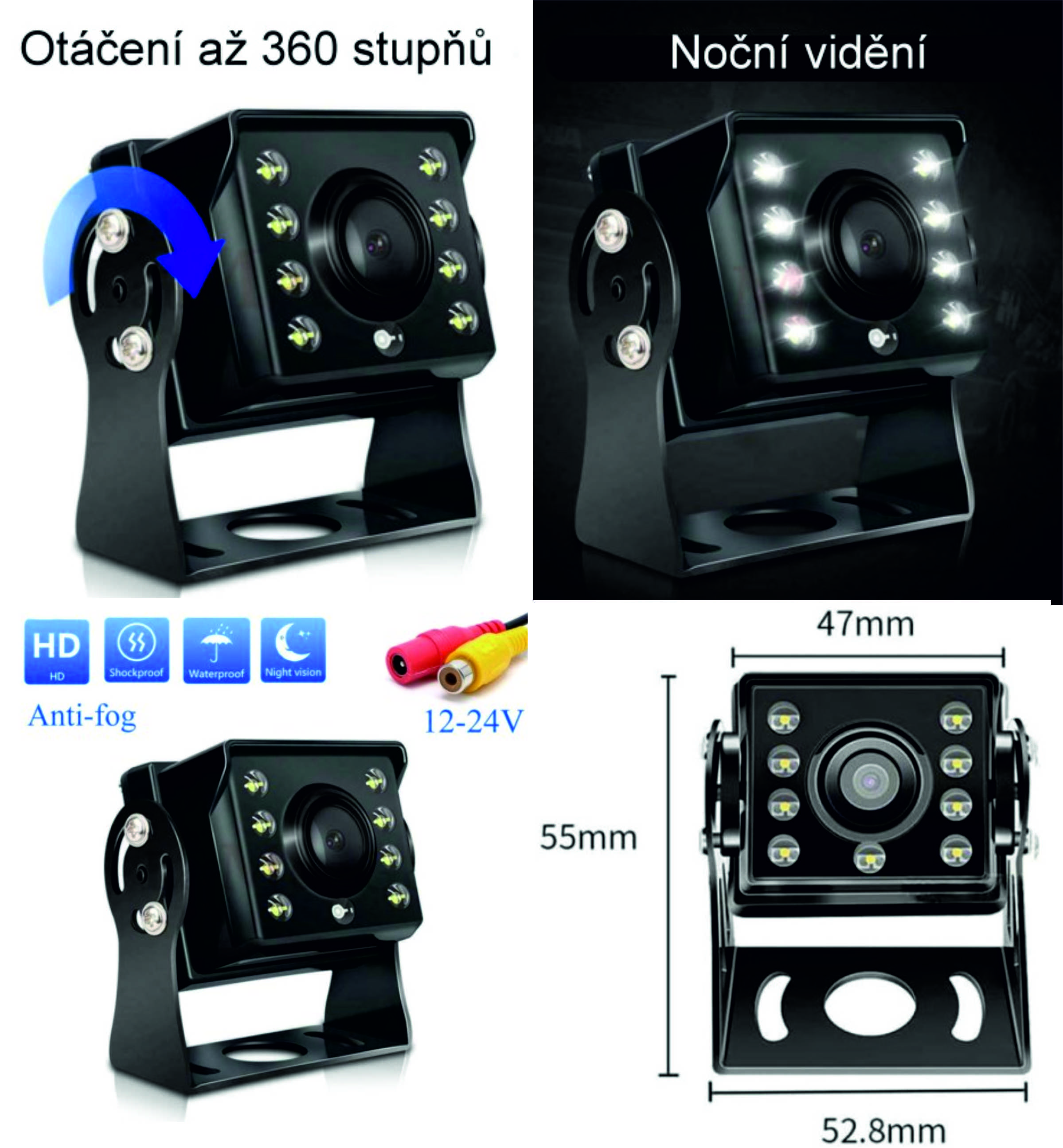 Parkovací a couvací set 12-24V - LCD monitor 7" + kamera s kabelem