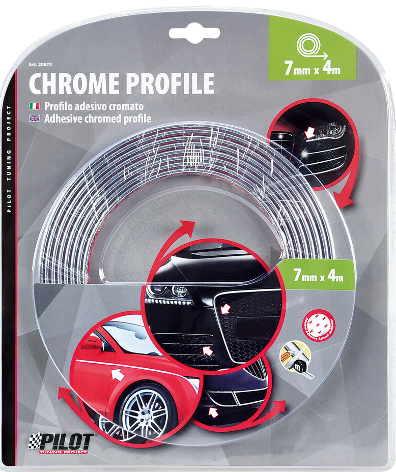 Dekorační chromová lišta 4m, 7 mm