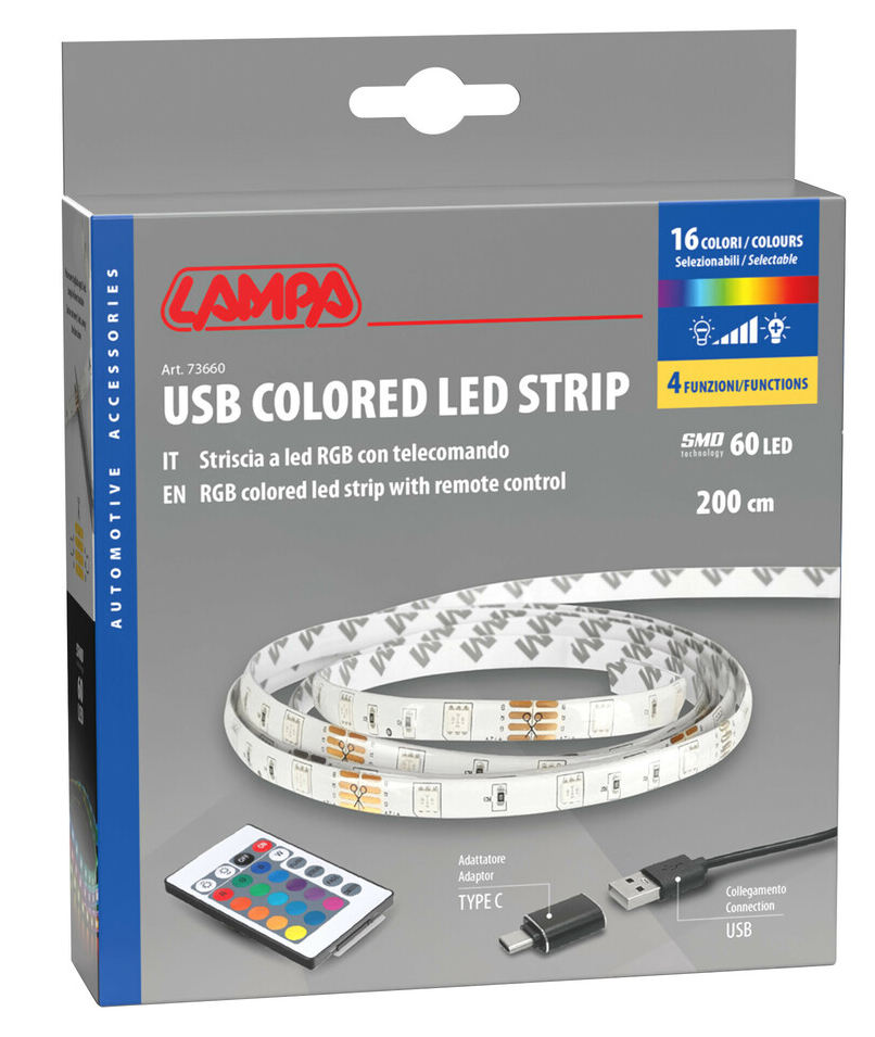 RGB barevný LED pásek, USB – 200 cm