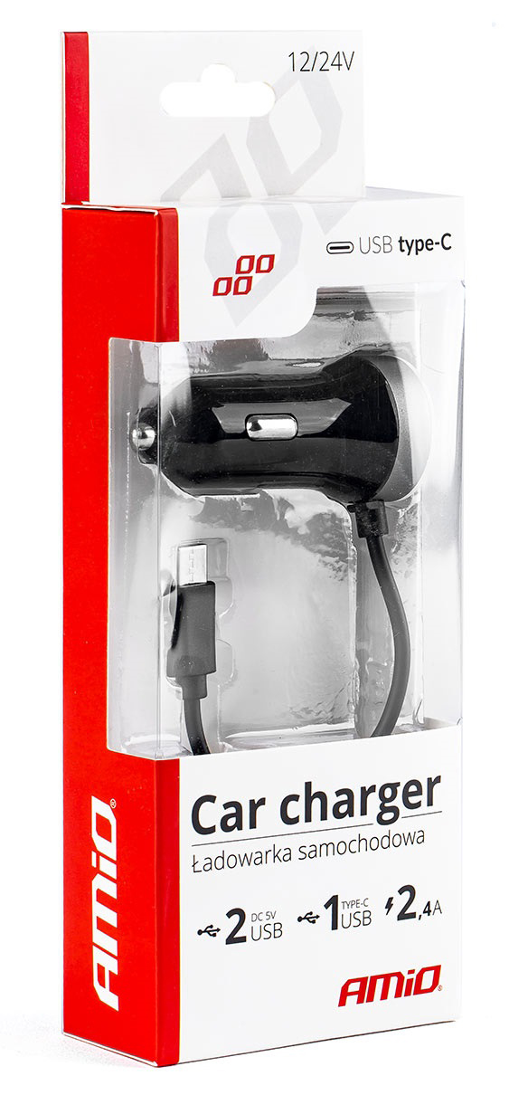 Nabíječka do auta USB-C + 2x USB-A, 12-24V